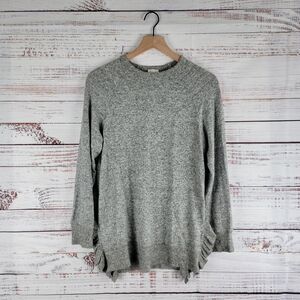 Anthropologie Postmark Gray Pullover Sweater Womens Size XS Ruffle Trim EUC